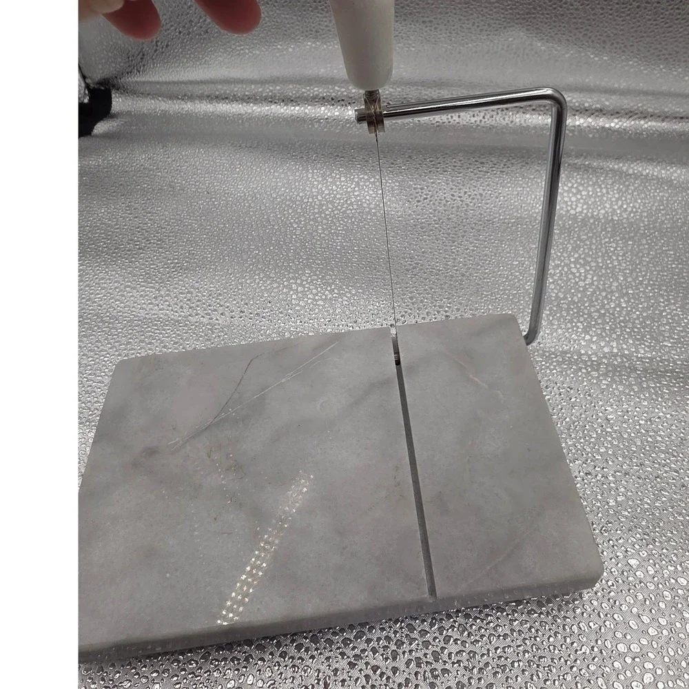 Grey Marble Cheese Slicer Board Stainless Steel Wire Cutter‎ Charcuterie O2